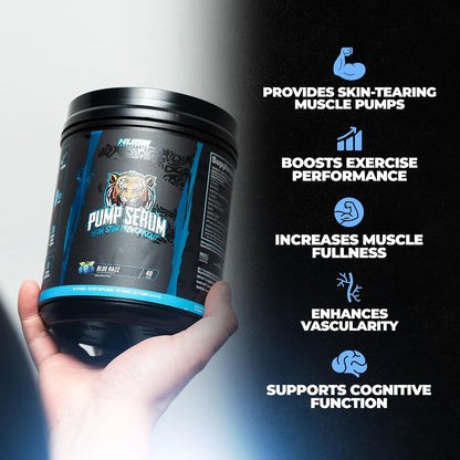 Pump Serum Non Stim Pre-Workout - Fully Loaded Stimulant Free Pre Workout for Extreme Pumps, Vascularity & Muscle Fullness, with L-Citrulline, HydroPrime & Nitrates, Blue Razz, 40 Servings