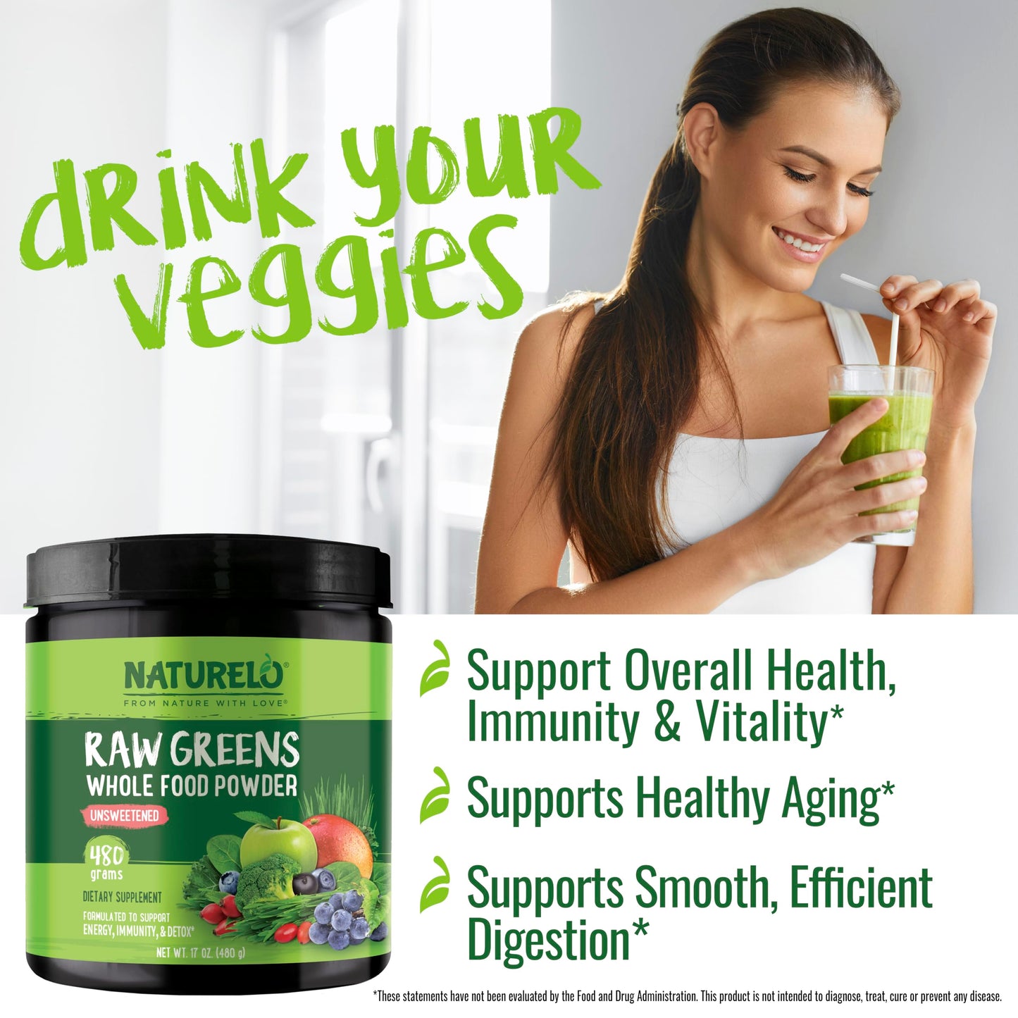 NATURELO Raw Greens Superfood Powder 480 Grams, Mixed Berry - Supports Energy, Immunity and Detox - Includes Spirulina, Wheat Grass and Organic Greens for Whole Food Nutrition