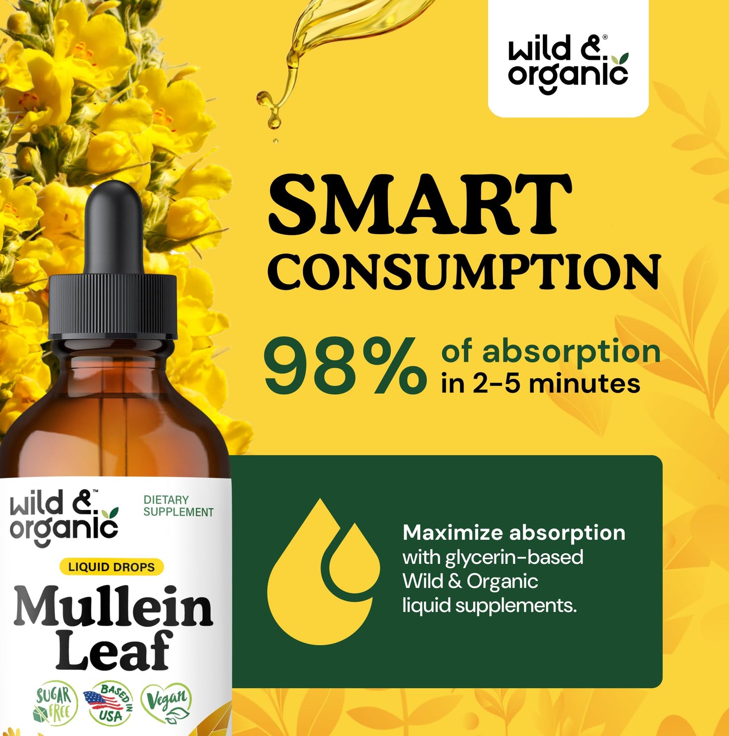 Wild & Organic Mullein Drops for Lungs - Cleanse and Detox - Liquid Mullein Leaf Extract for Lungs with Echinacea - Add to Tea - Verbascum Thapsus Tincture - Sugar & Alcohol-Free Supplement - 4 fl oz