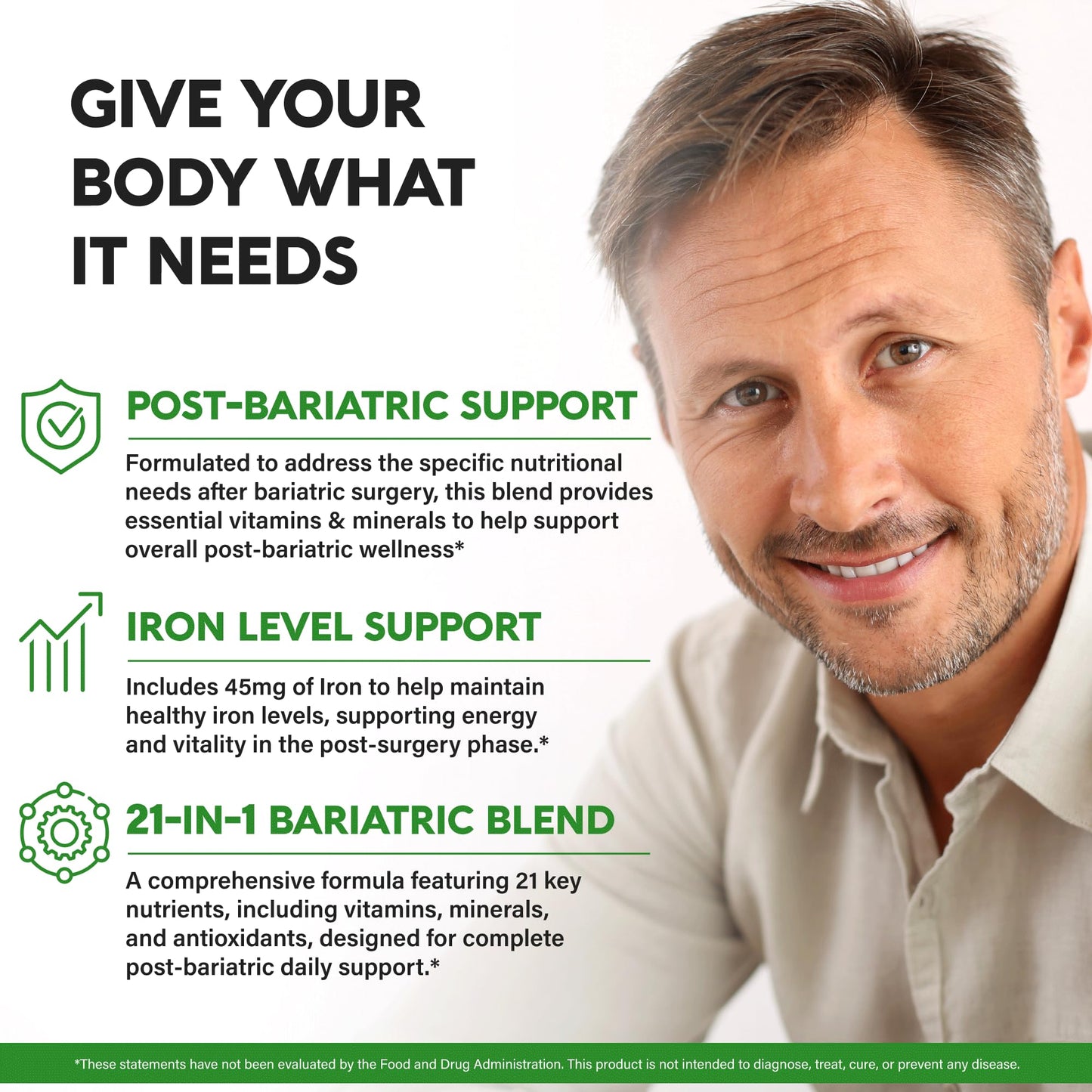 Bariatric Multivitamin - 45 mg Iron Supplements - Lab Tested - for Women & Men - All-in-One, 21 Essential Vitamins - Gastric Sleeve Support - Free of Sugar, Gluten & Soy - 90 Capsules, Once Daily