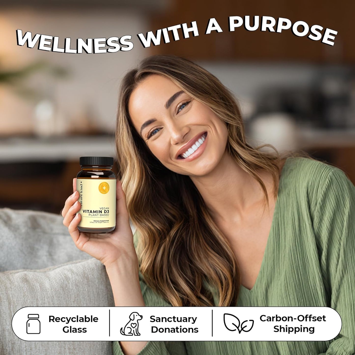 Future Kind Vitamin D3 2500 IU for Bone and Muscle Function, Vitamin D Vegan Supplement from Plant Lichen, Non-GMO, Sugar Free, Pure Vitamin D3, Promotes Natural Resilience, 30 Capsules
