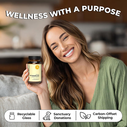 Future Kind Vitamin D3 2500 IU for Bone and Muscle Function, Vitamin D Vegan Supplement from Plant Lichen, Non-GMO, Sugar Free, Pure Vitamin D3, Promotes Natural Resilience, 30 Capsules