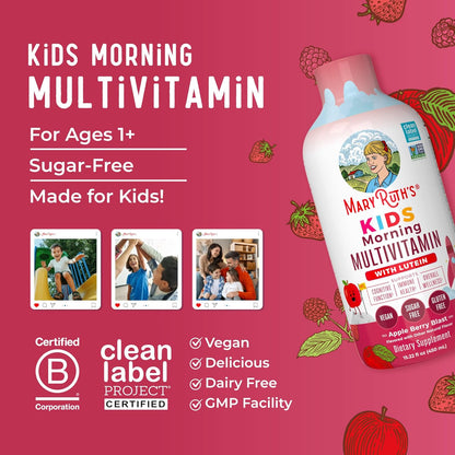 MARYRUTH'S Liquid Morning Multivitamin for Kids | Kids Multivitamin | Immune Support Supplement | Vitamin C | Vitamin D | Essential Nutrients | Vegan | 30-180 Servings | 15.22 fl oz