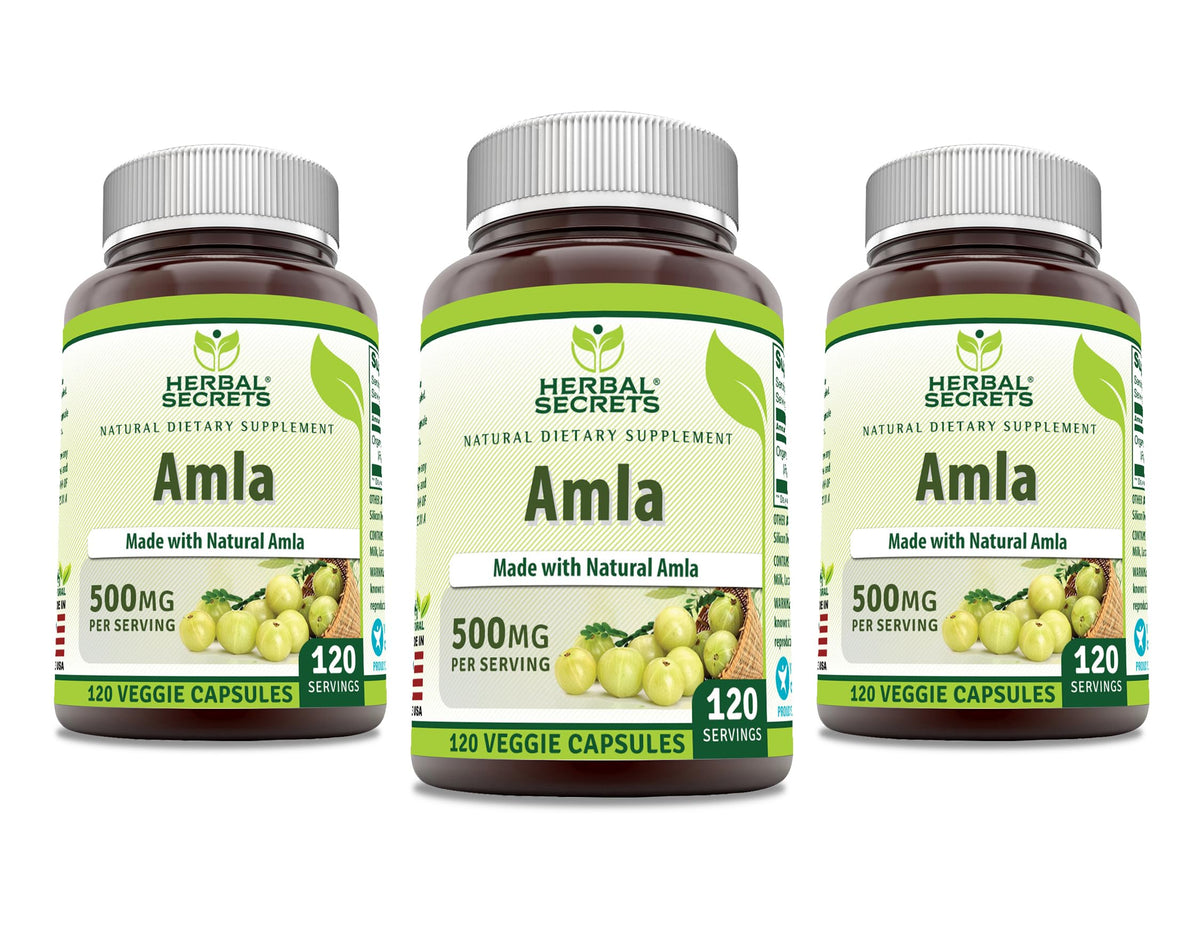 Herbal Secrets Amla Supplement | 500 Mg Per Serving | 120 Veggie Capsules | Made with Natural Amla | Supplement | Non-GMO | Gluten Free | Made in USA