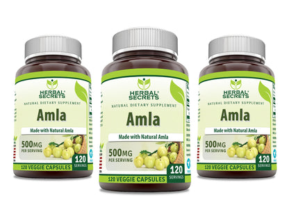 Herbal Secrets Amla Supplement | 500 Mg Per Serving | 120 Veggie Capsules | Made with Natural Amla | Supplement | Non-GMO | Gluten Free | Made in USA