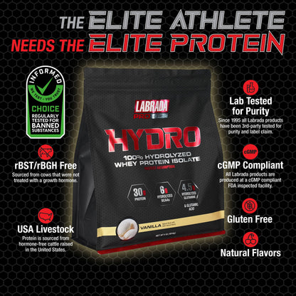 Labrada Hydro 100% Pure Hydrolyzed Whey Protein Isolate Powder, Lactose Free