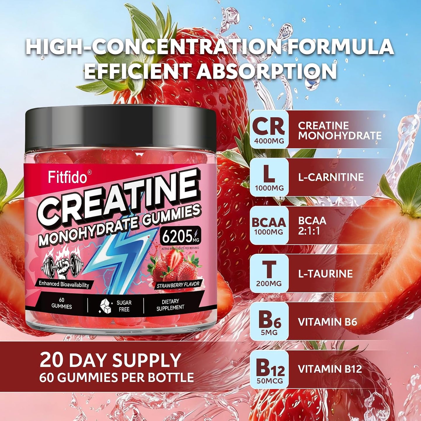 Creatine Monohydrate Gummies in Multiple Flavors – Support for Muscles, Strength & Wellbeing – Vegan, Sugar Free, 2-Pack Supplement Bundle
