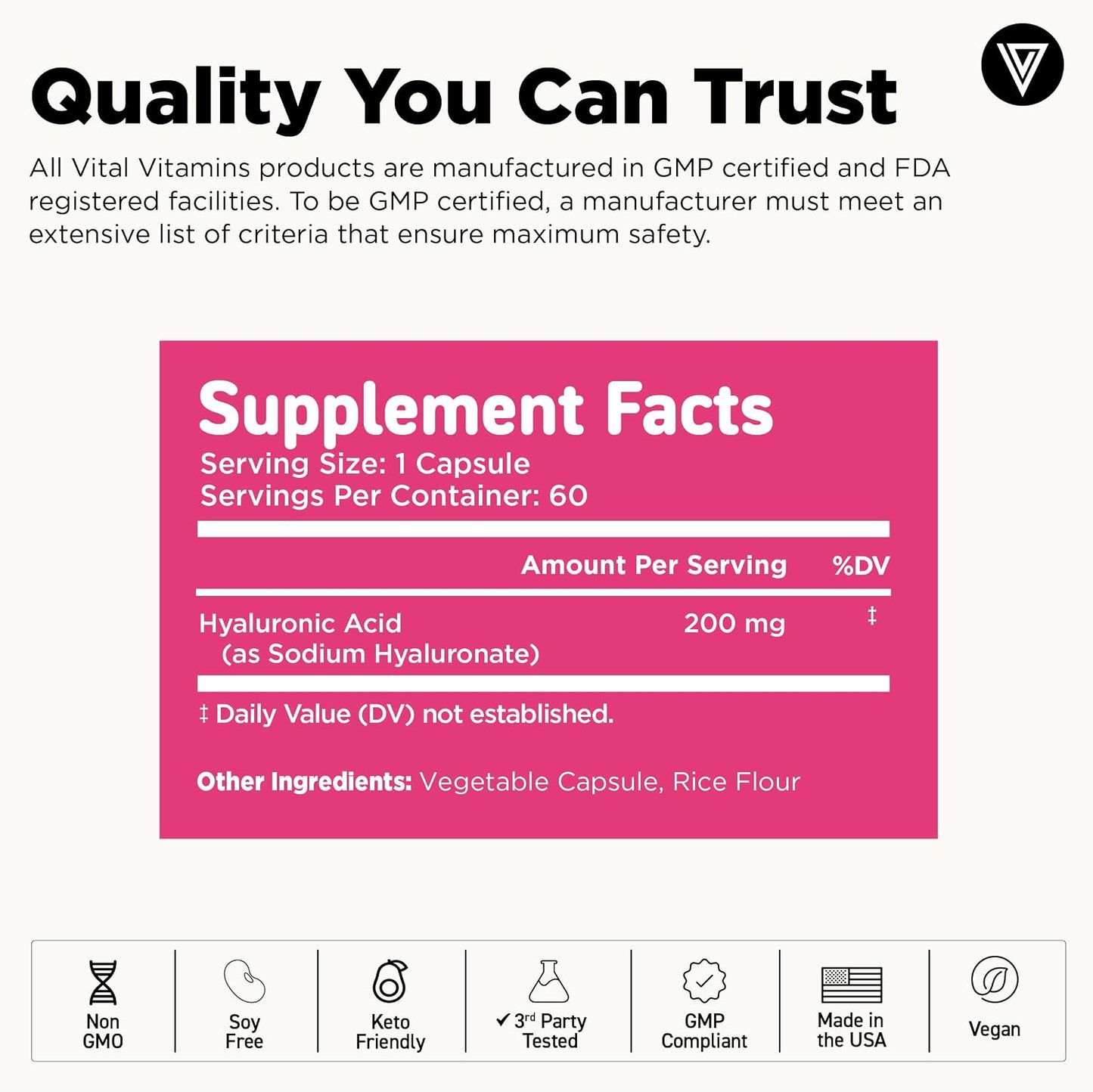 Vital Vitamins Pure Hyaluronic Acid 60 ct + Astaxanthin 60 ct