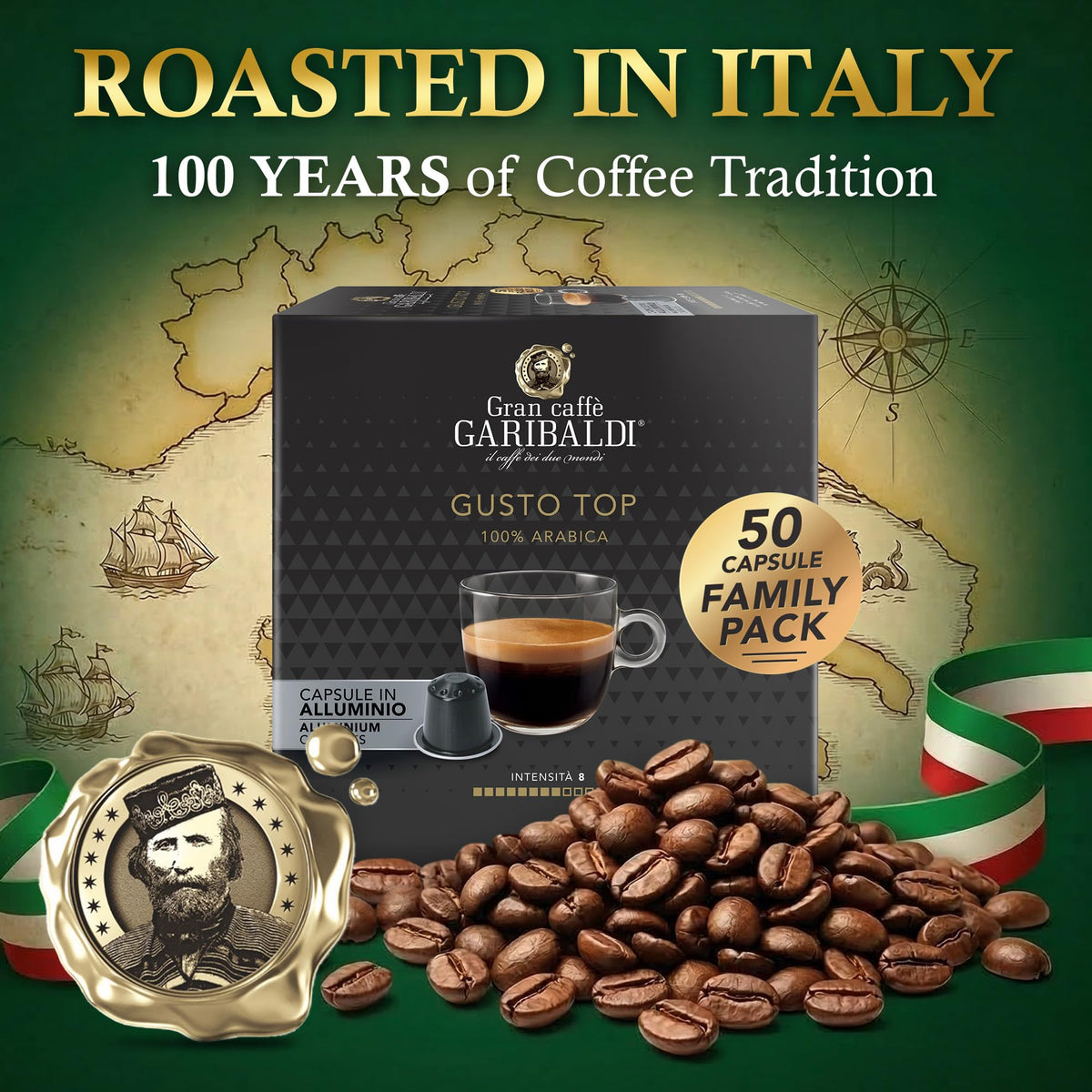 Gran Caffè Garibaldi Espresso Pods, Decaffeinato, 50Count