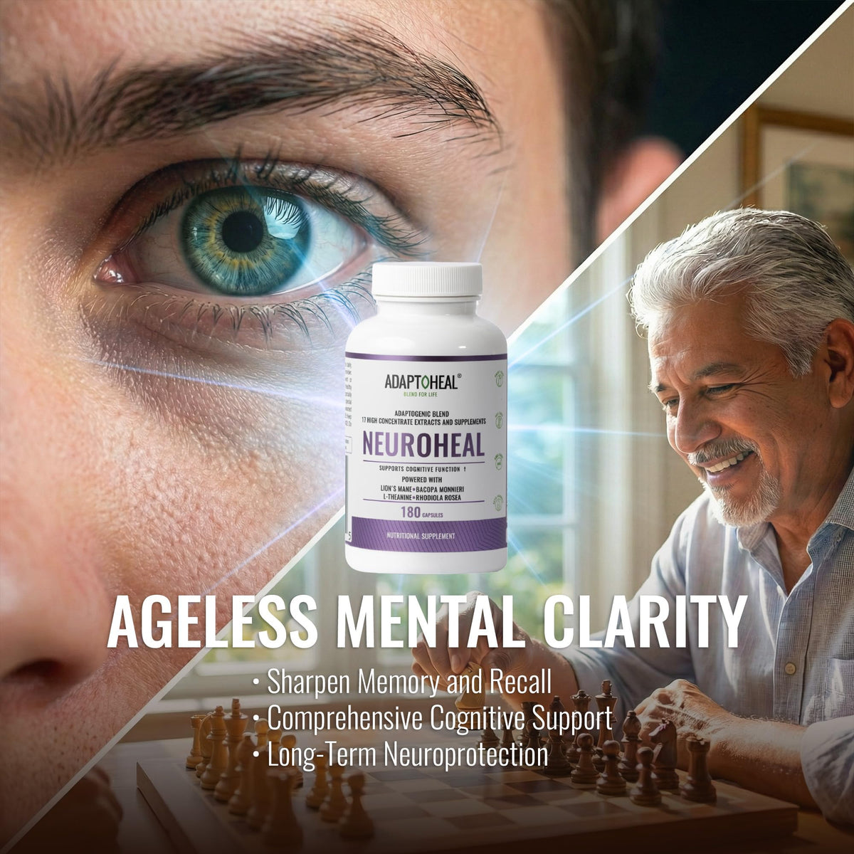 ADAPTOHEAL Neuroheal Cognitive Function Lion's Mane, Bacopa (90 Caps)