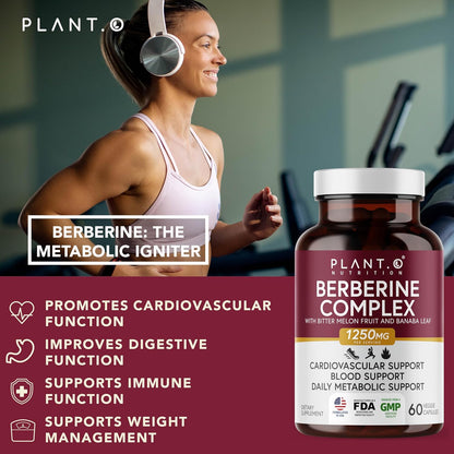 Berberine Supplement - 10xHigher Absorption Berberine HCI Complex with Bitter Lemon & Banaba Leaf - Cholesterol & Metabolic Clinically Researched Support - 60 Capsules Non-GMO