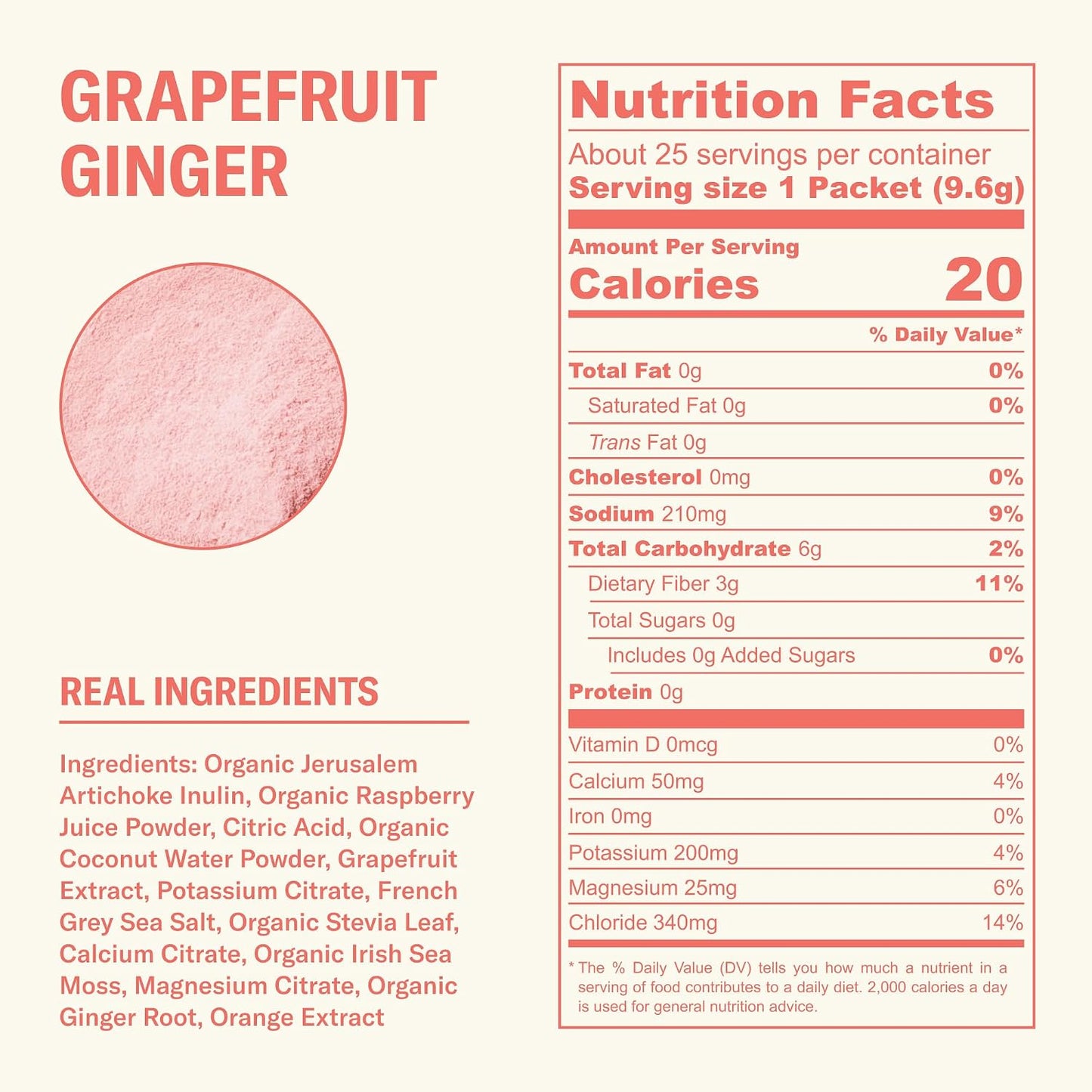 Ballerina Farm Farmer Hydrate Grapefruit Ginger Electrolyte Powder Packets | Travel Ready, Coconut Water, Irish Sea Moss, French Sea Salt, 210mg Sodium, 25 Count