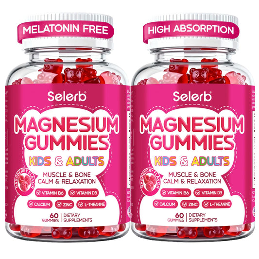 Magnesium Glycinate Gummies for Kids & Adults Melatonin Free Calm Magnesium Gummies with Citrate, Malate, B6, D3, Calcium & L-Theanine for Sleep Relaxation, Bone & Muscle Magnesium for Kids 2 Packs