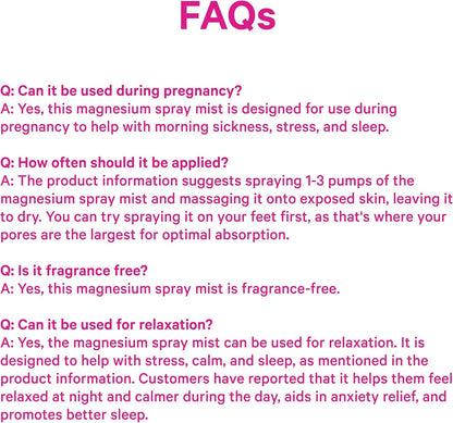 Pink Stork Magnesium Spray Mist, Unscented, 4 oz | For Calm, Stress, and Sleep, Seasickness Support, Pregnancy Must Haves, 200 mg per 6 Sprays