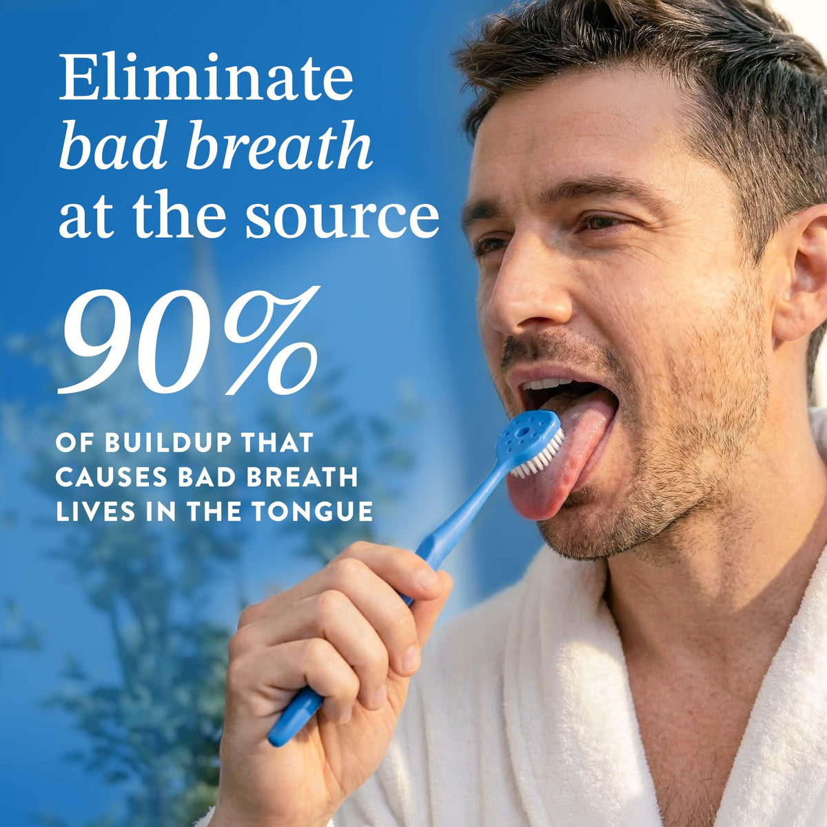 Soft Bristle Tongue Brush for Adults for Bad Breath, Halitosis & Oral Hygiene - Tongue Scraper Brush with Ergonomic Handle & Protective Cap for Easy Storage & Travel - 2 Pack
