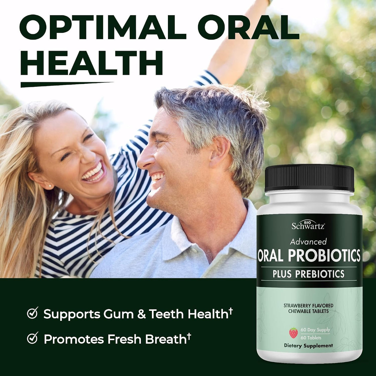 Oral Probiotics Supplement with Prebiotics, Strawberry Flavor, 60 Tablets