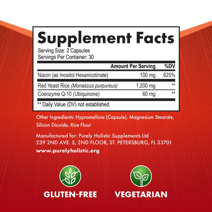 Red Yeast Rice with CoQ10 Supplement, Cholesterol & Heart Health Support | Extra Strength Red Yeast Rice 1200 MG (600 MG Per Capsule), Citrinin-Free, Doctor-Formulated, Non-GMO, Vegan, 120 Capsules