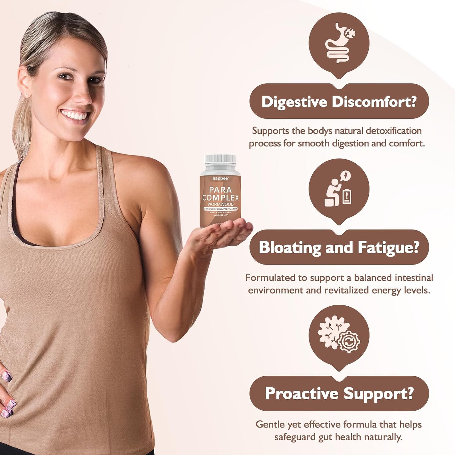 Happee ParaComplex Intestinal Guard for Humans - para Purge Herbal Cleanse for Gut Health & Digestive Balance - with Wormwood, Black Walnut, Garlic & More - 60 Capsules