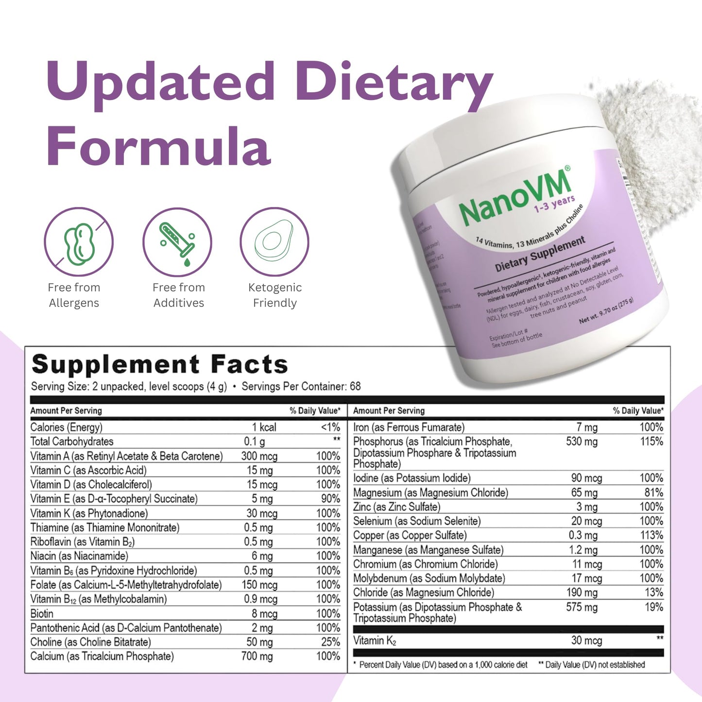 t/f, Dietary Supplement for Tube Feeding, Allergen-Free Kids Multivitamin, Unflavored Vitamin Powder with 14 Vitamins & 13 Minerals, Low-Carb Kids Vitamins, 275g - Solace Nutrition