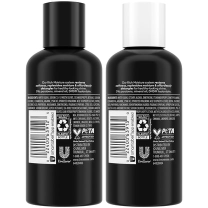 TRESemmé Rich Moisture Travel Shampoo & Conditioner, 3 Oz Ea | Moisturizing Travel Hair Care Set for Dry Hair | TSA-Friendly Sizes for Travel and Gym Bags