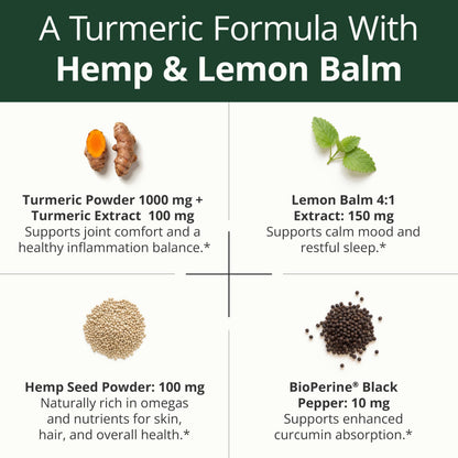 Turmeric Curcumin Supplement with Hemp Seeds & Lemon Balm Extract – 60 Caps