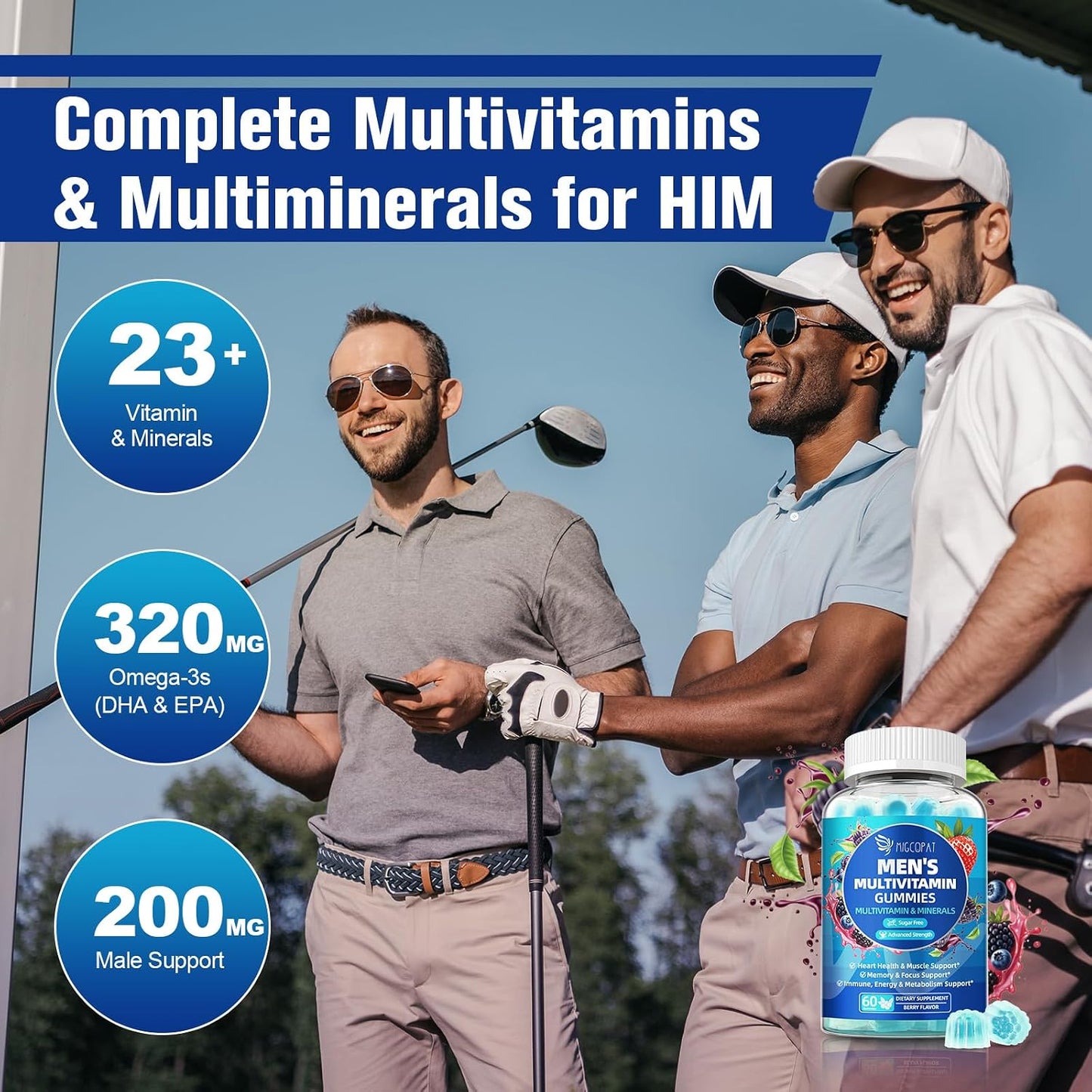 Migcopat Multivitamin for Men Gummies Bundle (2 Pack), Sugar-Free, Omega-3, Probiotics, Vitamins A–E & B, Berry & BlackBerry Flavor