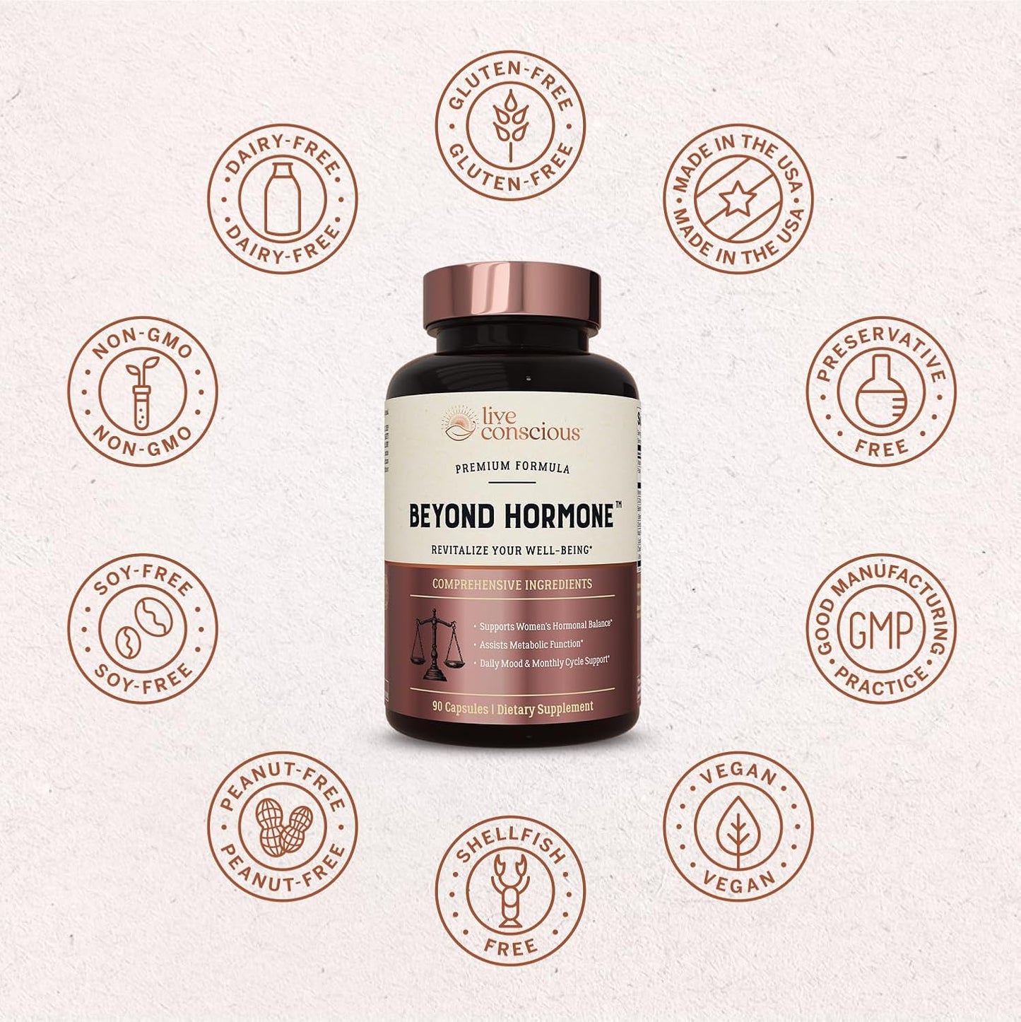 Live Conscious Beyond Hormone Daily Menopause & PMS Supplement - Metabolism Support & Healthy Estrogen Balance for Women - Berberine, DIM, Chaste Tree Berry, Maca Root, Myo & D-Chiro-Inositol - 90 Ct.