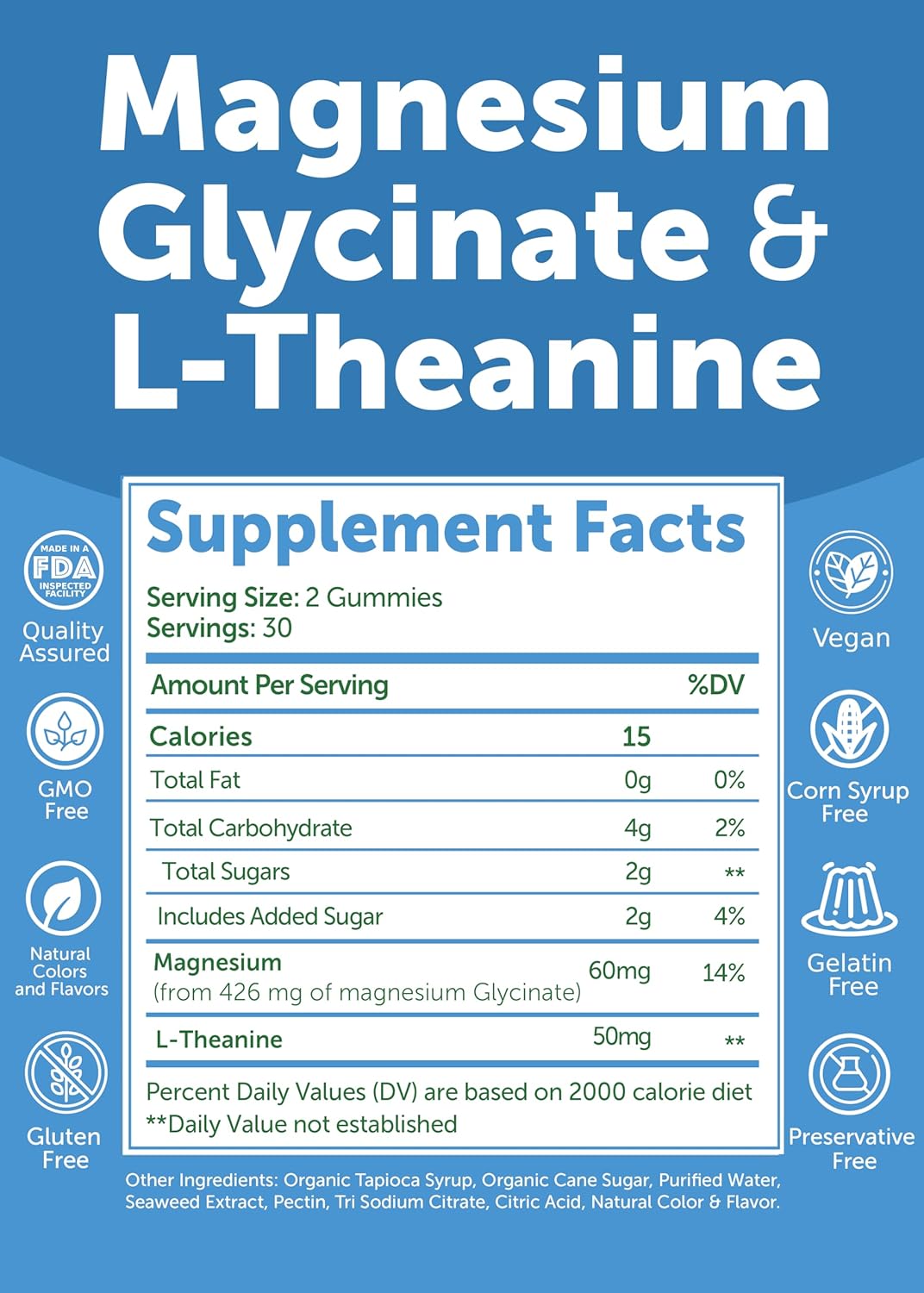 Lunakai USA Made Magnesium Glycinate Gummies with L-Theanine for Kids & Adults – 420mg Magnesium Supplement for Calm, Sleep & Stress Support, 60ct