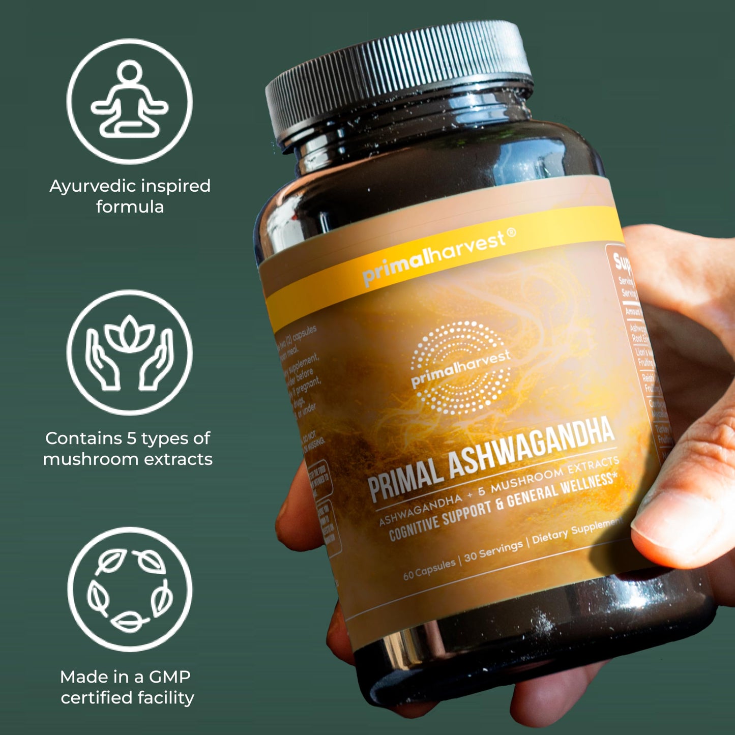Primal Harvest Ashwagandha – Daily Vegan Supplement, Gluten & Dairy Free
