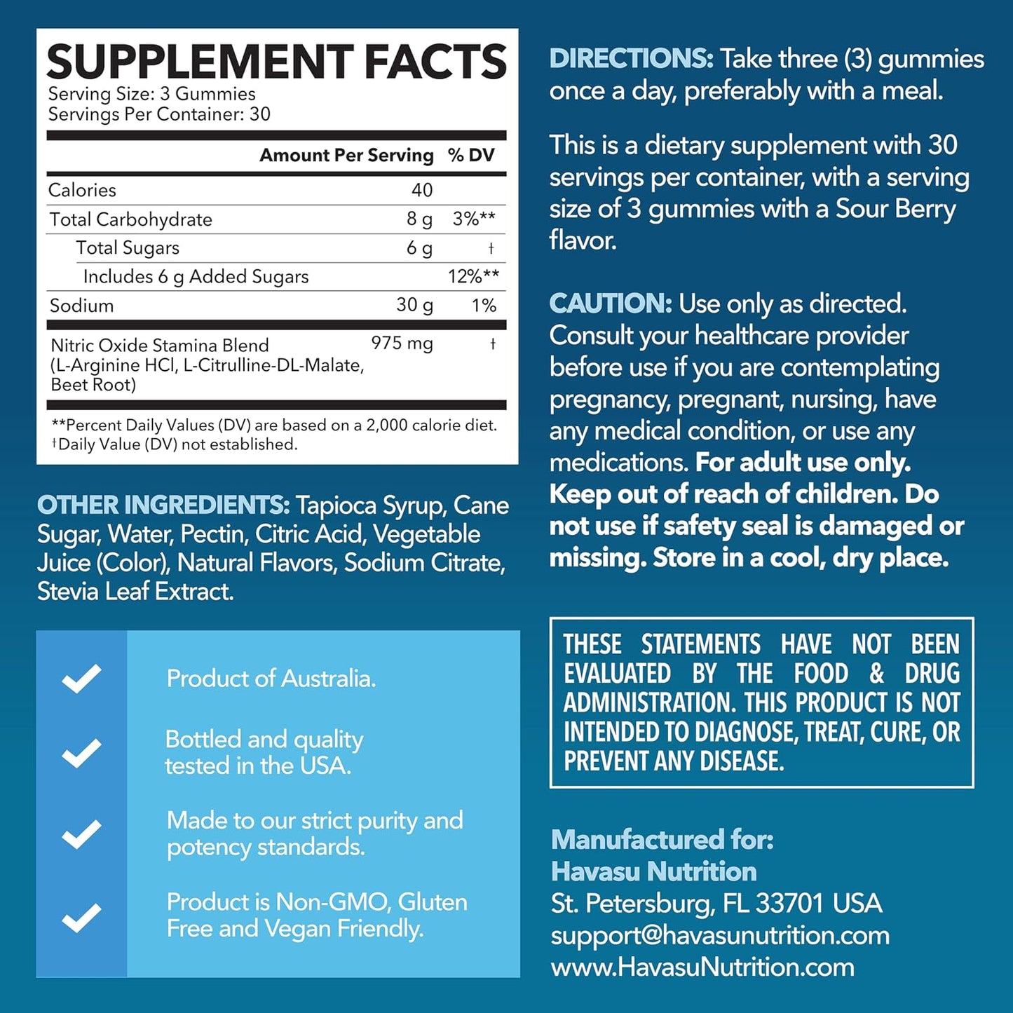 L-Arginine with L-Citrulline and Beet Root Gummies, Sour Berry, 30 Servings | Vegan, Non-GMO Nitric Oxide Supplement for Energy, Endurance, and Recovery Support, Energizing Sour Berry Flavor