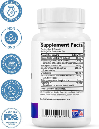 Brain Longevity Stack - ALA & ALC Complex + Adaptogen Complex + 7 Mushroom Complex + Brain Support + Magnesium Bisglycinate Bundle | Energy, Focus, Stress Support, Immunity, Cognitive Function