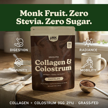 MK Supplements Grass-Fed Collagen & Colostrum Powder, Unflavored, IgG 21% | Collagen Types I & II plus Bone Peptides and Whole-Food Calcium Matrix, New Zealand Raised
