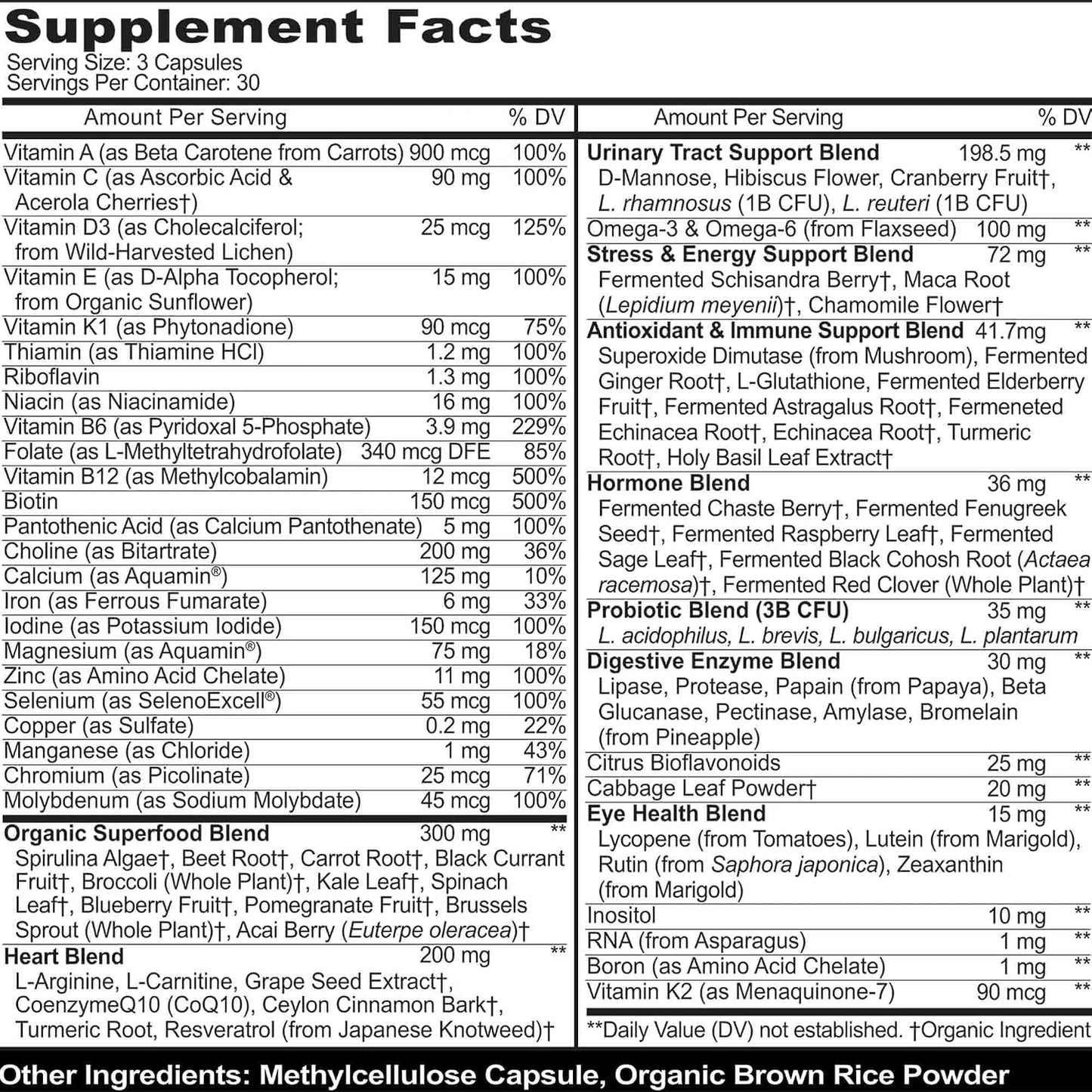 Methylated Multivitamin for Women with Iron - Womens Multivitamin with 44 Organic Whole Food & Fermented Nutrients - Daily Vitamin for Women Complete Multisystem Support, 90 Vegan Caps, Non GMO
