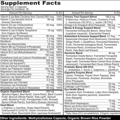 Methylated Multivitamin for Women with Iron - Womens Multivitamin with 44 Organic Whole Food & Fermented Nutrients - Daily Vitamin for Women Complete Multisystem Support, 90 Vegan Caps, Non GMO