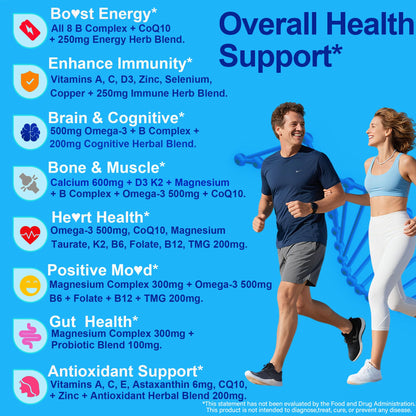Methylated Multivitamin for Women & Men Gummies w/ Omega-3, Calcium, D3 K2, Methylfolate & B12, TMG, Daily Vitamins, Mag, CoQ10, Probiotic for 18 30 40 50 60 70+, Overall Health - Vegan, Sugar Free