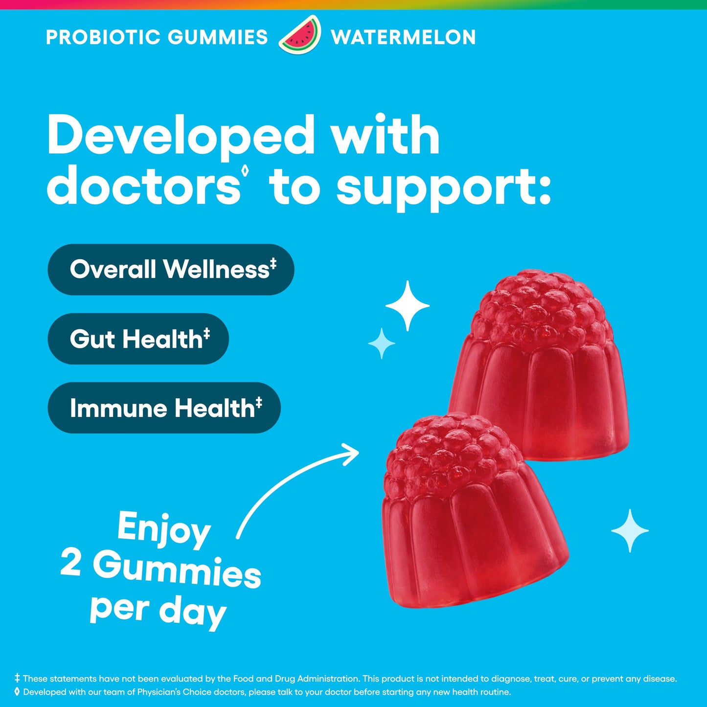 Physician's CHOICE Probiotic Gummies with Vitamin D & Prebiotic Fiber - Sugar Free - 1B CFUs of Clinically Studied Probiotic - Supports Immune & Gut Health for Women & Men - Watermelon Flavor - 60CT