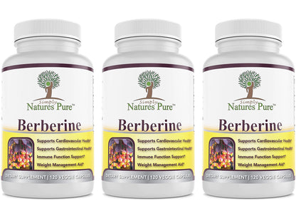 Simply Natures Pure Premium Berberine HCl 500mg - 120 Capsules - Cardiovascular Gastrointestinal Immune Support - Chromium Cinnamon