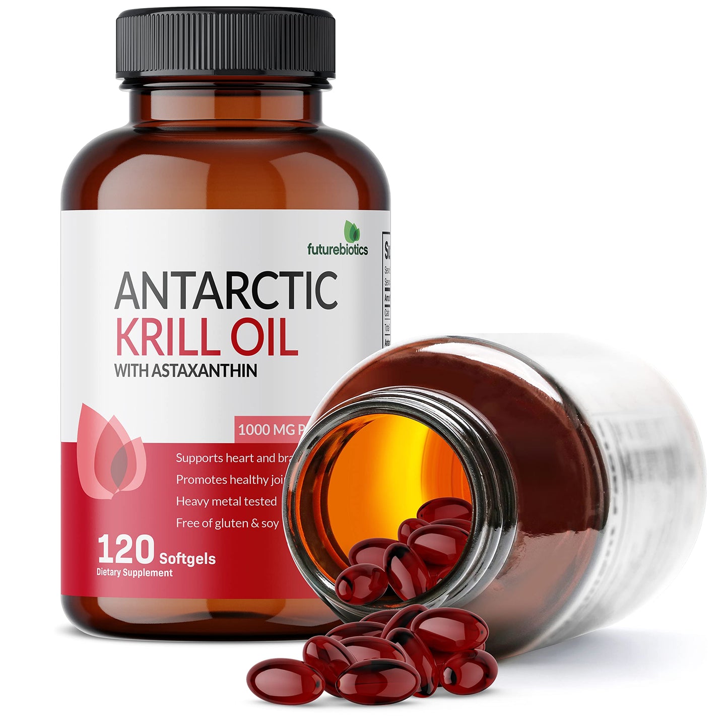 Futurebiotics Antarctic Krill Oil 1000mg with Omega-3s EPA, DHA, Astaxanthin and Phospholipids - Premium Krill Oil Heavy Metal Tested, Non GMO – 90 Softgels (45 Servings)