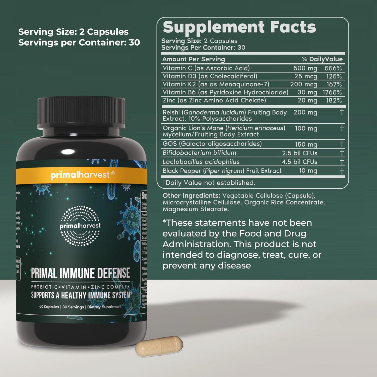 Primal Harvest Immune Defense - Daily Supplement, Gluten & Soy Free