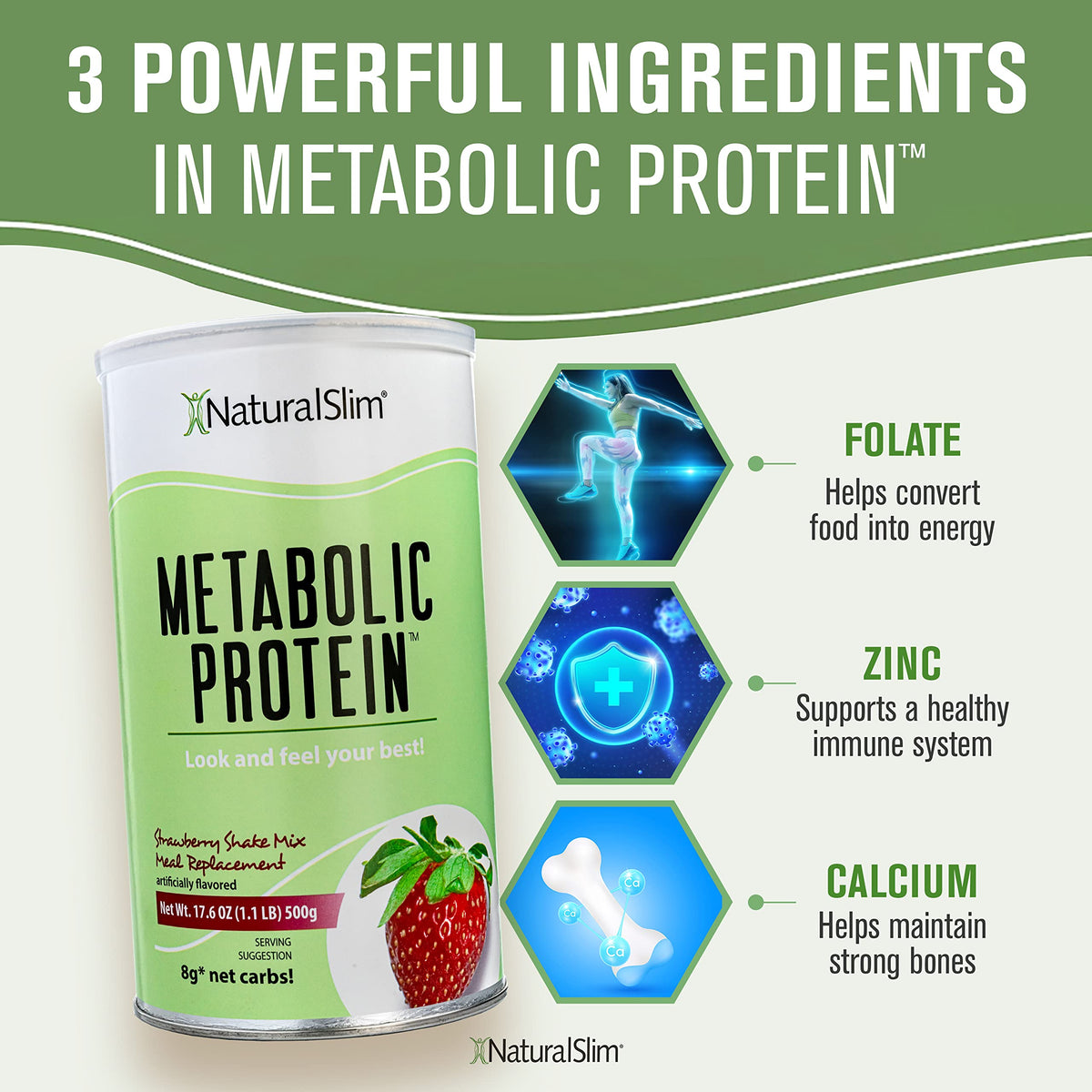 NaturalSlim Metabolic Whey Protein Powder Strawberry – Low Carb, Meal Replacement