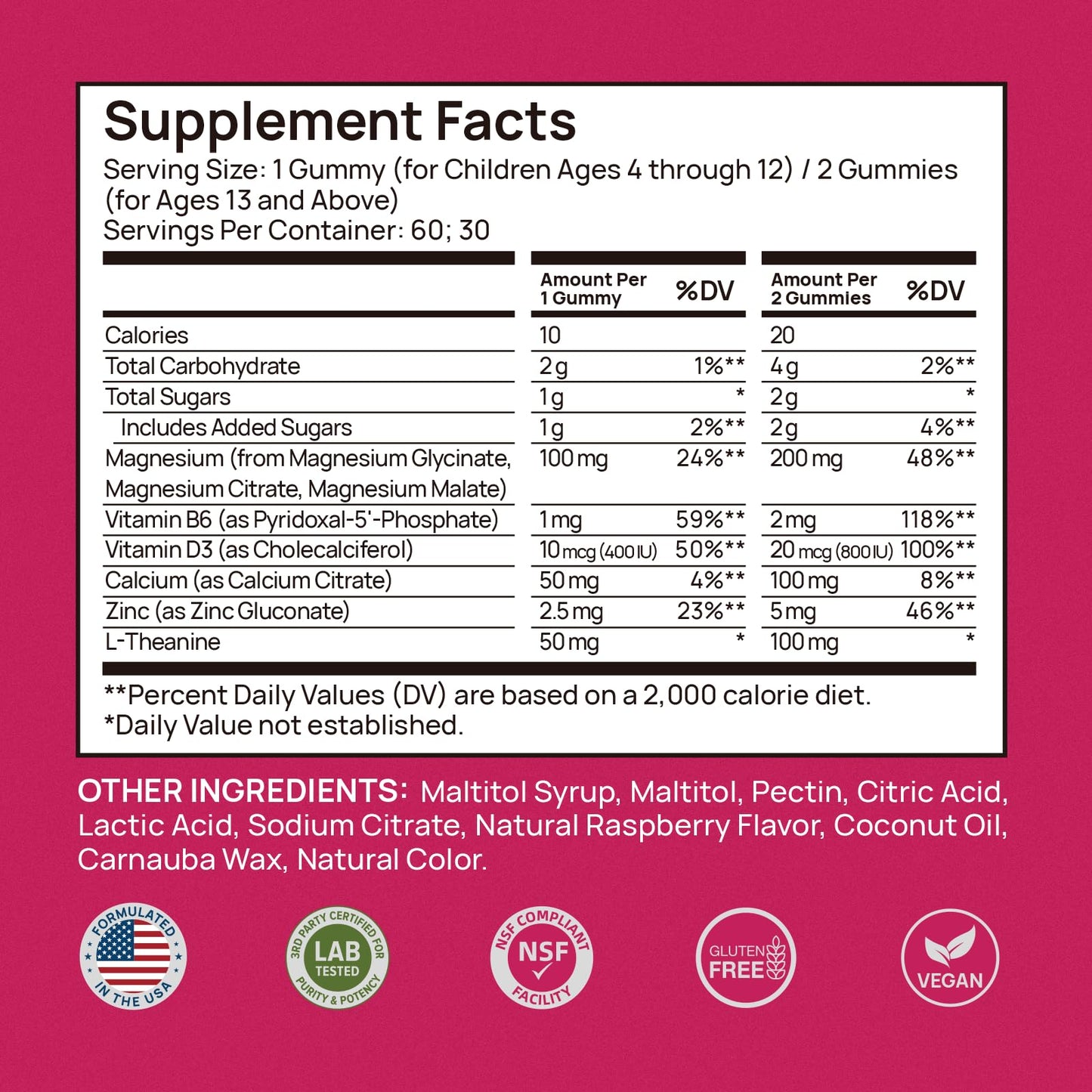 Magnesium Glycinate Gummies for Kids & Adults Melatonin Free Calm Magnesium Gummies with Citrate, Malate, B6, D3, Calcium & L-Theanine for Sleep Relaxation, Bone & Muscle Magnesium for Kids 2 Packs
