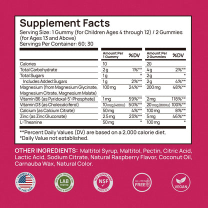 Magnesium Glycinate Gummies for Kids & Adults Melatonin Free Calm Magnesium Gummies with Citrate, Malate, B6, D3, Calcium & L-Theanine for Sleep Relaxation, Bone & Muscle Magnesium for Kids 2 Packs