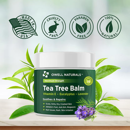 Owell Naturals Tea Tree Antifungal Balm – Extra Strength for Athlete’s Foot, Jock Itch, Ringworm & Skin Fungus – Soothing for Itchy, Dry, Cracked Skin, Feet & Body, 2 oz