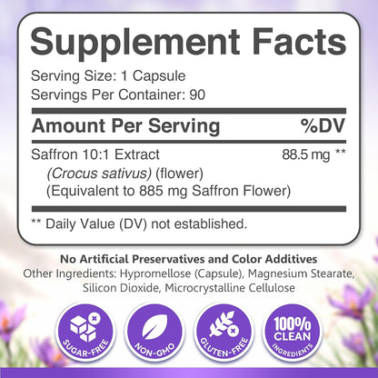 Saffron Supplements for Women 88.5mg Mood | Focus | Vision | Energy Support