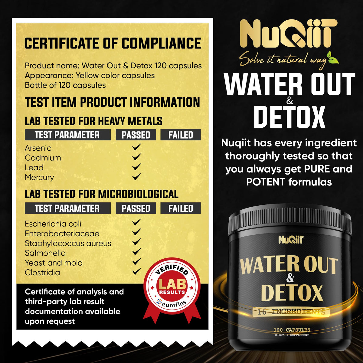 Nuqiit Water Out Supplement with Dandelion Root 12000mg Apple Cider Vinegar 4500mg & More