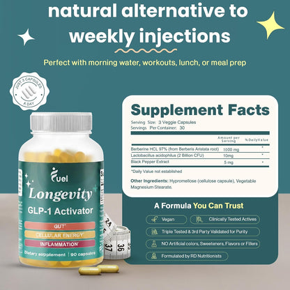 Fuel Natural Liposomal Berberine HCL Supplement – Supports Metabolism, Hunger, Hormone Balance, Energy for Women & Men - Healthy Aging and Longevity Support - Metabolic Berberine 1000mg Capsules