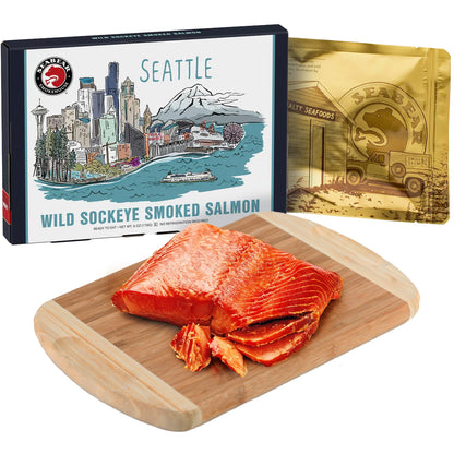 SeaBear Smoked Salmon Trio 18oz (3 x 6oz) Fillets Gift Box – Wild Alaska Sockeye, Wild Pink & Coho Fillets, Shelf Stable, Ready to Eat, 18 Ounce (3 x 6 Ounce) Filets