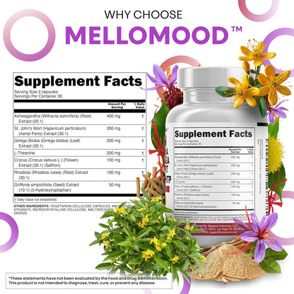 Clean Nutraceuticals Saffron Supplements Extract 100mg + Ashwagandha L-Theanine 200mg - Mood Support Ginkgo Biloba, St. John's Wort, Rhodiola Rosea & 5-HTP Capsules Pills Men Women
