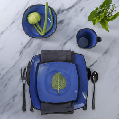 Gibson Soho Lounge Square Reactive Glaze Stoneware Dinnerware Set, Service for 4