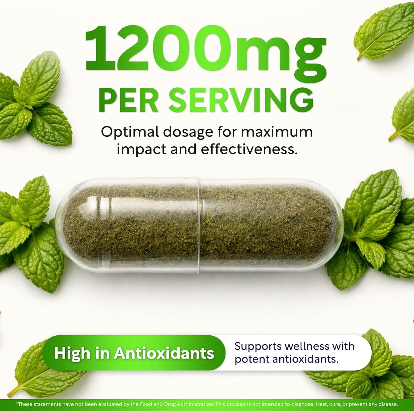 USDA Organic Spearmint Capsules | Digestive Support, 1200mg | 60-Day Supply